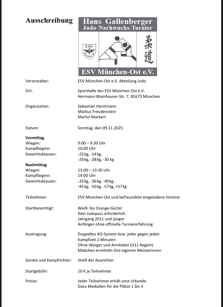 Hans Gallenberger Turnier - Ausschreibung 2025